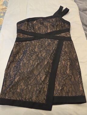 BCBGMaxAzaria One-Shoulder Black Lace Cocktail Dress
